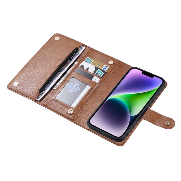 For iPhone 14 ViLi GV Series MagSafe Magnetic Zipper Leather Phone Case(Brown) - iPhone 14 Cases by ViLi | Online Shopping South Africa | PMC Jewellery | Buy Now Pay Later Mobicred