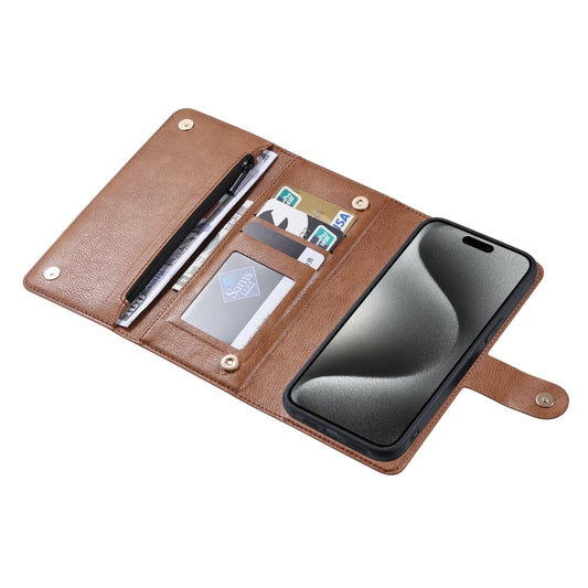 For iPhone 15 Pro Max ViLi GV Series MagSafe Magnetic Zipper Leather Phone Case(Brown) - iPhone 15 Pro Max Cases by ViLi | Online Shopping South Africa | PMC Jewellery | Buy Now Pay Later Mobicred