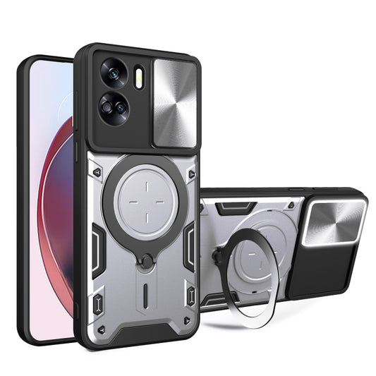 For Honor 90 Lite 5G CD Texture Sliding Camshield Magnetic Holder Phone Case(Silver) - Honor Cases by PMC Jewellery | Online Shopping South Africa | PMC Jewellery