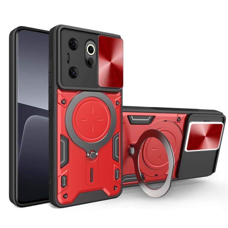 For Tecno Camon 20 Premier 5G CD Texture Sliding Camshield Magnetic Holder Phone Case(Red) - Tecno Cases by PMC Jewellery | Online Shopping South Africa | PMC Jewellery | Buy Now Pay Later Mobicred