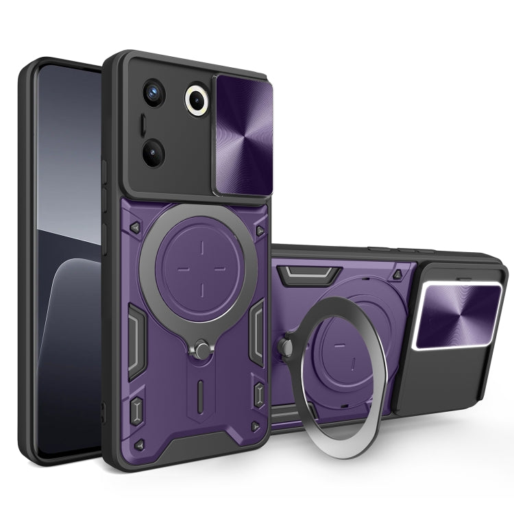 For Tecno Camon 20 Pro 5G CD Texture Sliding Camshield Magnetic Holder Phone Case(Purple) - Tecno Cases by PMC Jewellery | Online Shopping South Africa | PMC Jewellery | Buy Now Pay Later Mobicred