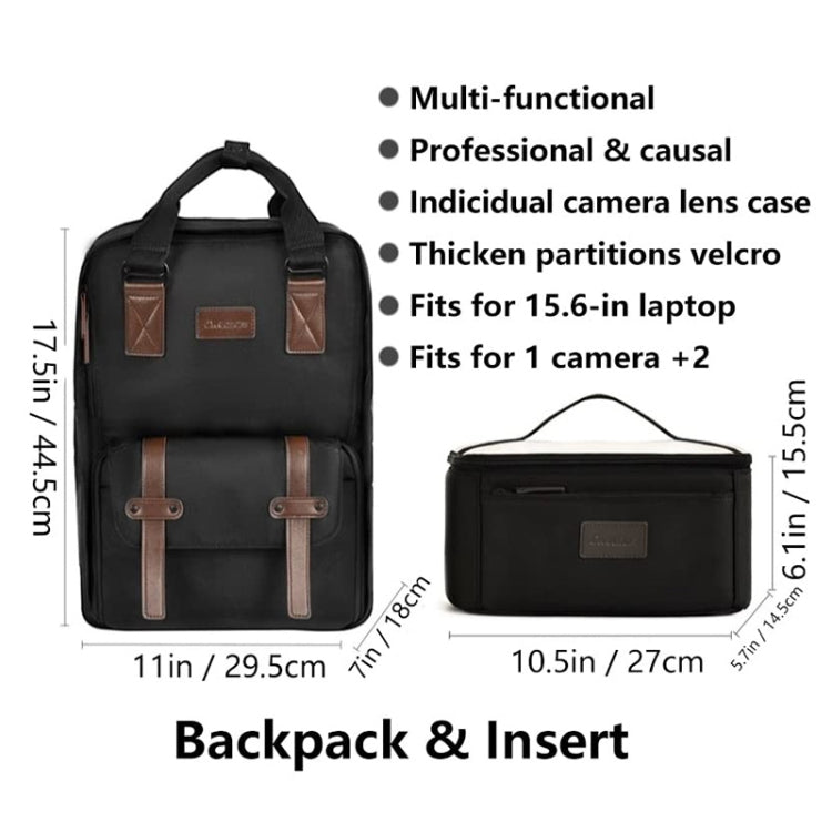 Cwatcun D78 Camera Laptop Backpack Bag With Detachable Insert Camera Case(Black) - free shipping - PMC TechLife - Order now!