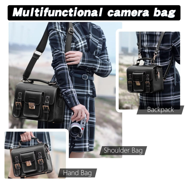 Cwatcun D83 Vintage Small Camera Case Leather Camera Messenger Bag, Size:30 x 21.5 x 12.5cm(Black) - free shipping - PMC TechLife - Order now!