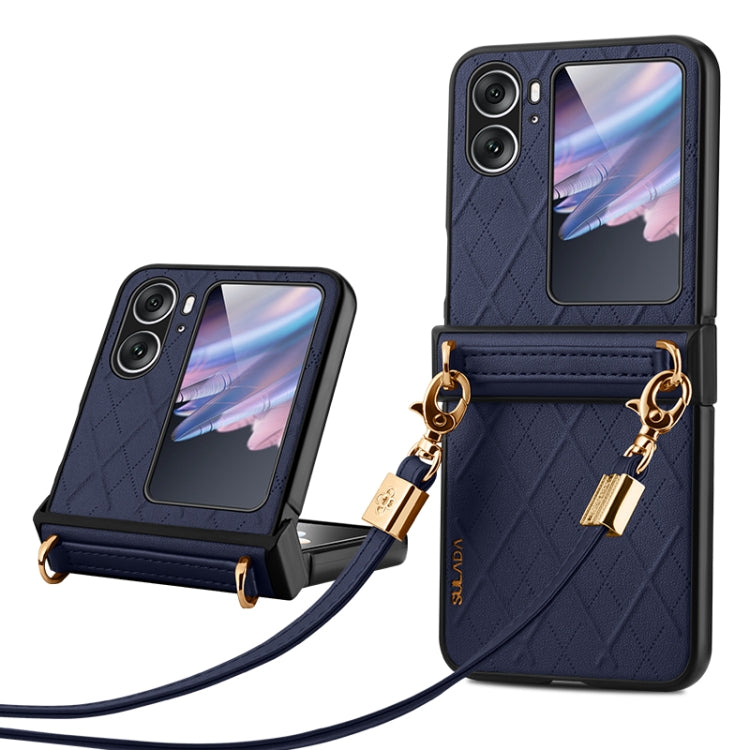 For OPPO Find N2 Flip SULADA Elegant Rhombic Texture Folding Phone Case with Lanyard(Blue) - OPPO Cases by SULADA | Online Shopping South Africa | PMC Jewellery | Buy Now Pay Later Mobicred