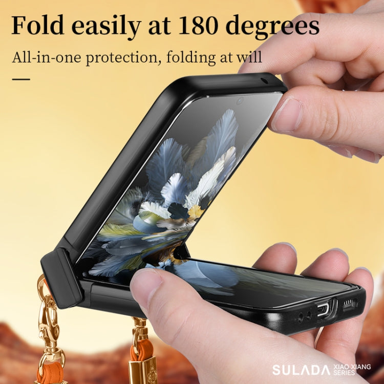 For OPPO Find N3 Flip SULADA Elegant Rhombic Texture Folding Phone Case with Lanyard(Red) - free shipping - PMC TechLife - Order now!