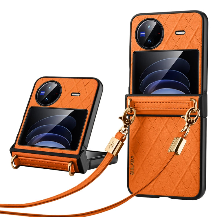 For vivo X Flip SULADA Elegant Rhombic Texture Folding Phone Case with Lanyard(Orange) - vivo Cases by SULADA | Online Shopping South Africa | PMC Jewellery | Buy Now Pay Later Mobicred