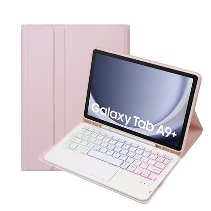 For Samsung Galaxy Tab A9+ X210/X215/X215 A09B-AS Candy Color Touch Backlight Bluetooth Keyboard Leather Tablet Case with Pen Holder(Pink) - Samsung Keyboard by PMC Jewellery | Online Shopping South Africa | PMC Jewellery