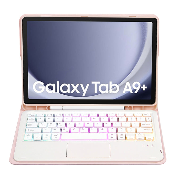 For Samsung Galaxy Tab A9+ X210/X215/X215 A09B-AS Candy Color Touch Backlight Bluetooth Keyboard Leather Tablet Case with Pen Holder(Pink) - Samsung Keyboard by PMC Jewellery | Online Shopping South Africa | PMC Jewellery