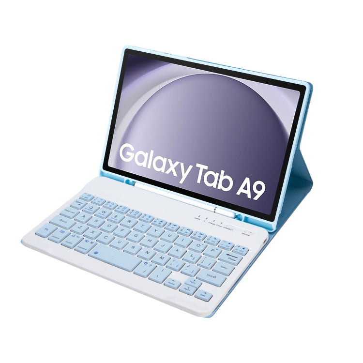 For Samsung Galaxy Tab A9 X110/X115 A221B Candy Color TPU Bluetooth Keyboard Leather Tablet Case with Pen Holder(Ice Blue) - Samsung Keyboard by PMC Jewellery | Online Shopping South Africa | PMC Jewellery