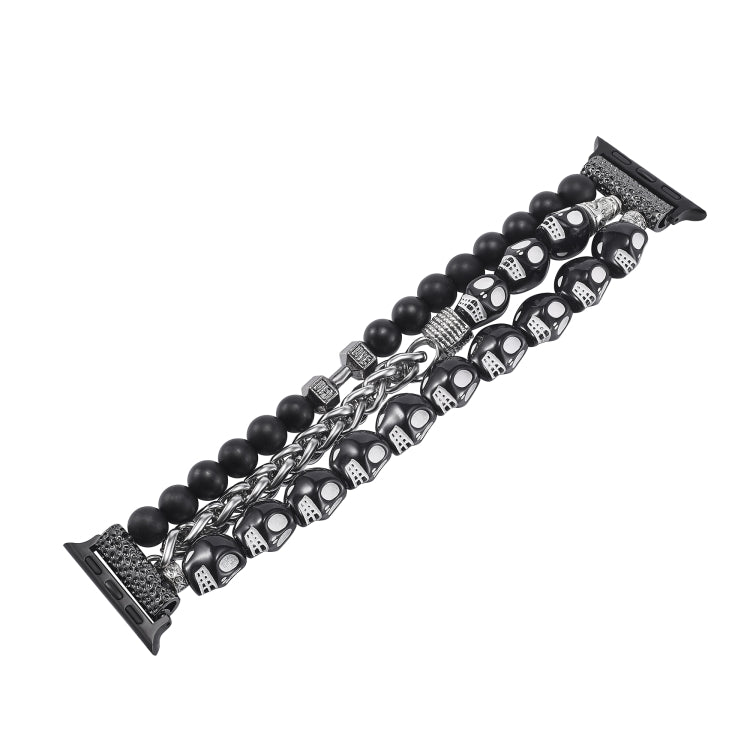 For Apple Watch Series 3 38mm Skull Beaded Watch Band(Black) - Watch Bands by PMC TechLife | Online Shopping South Africa | PMC TechLife