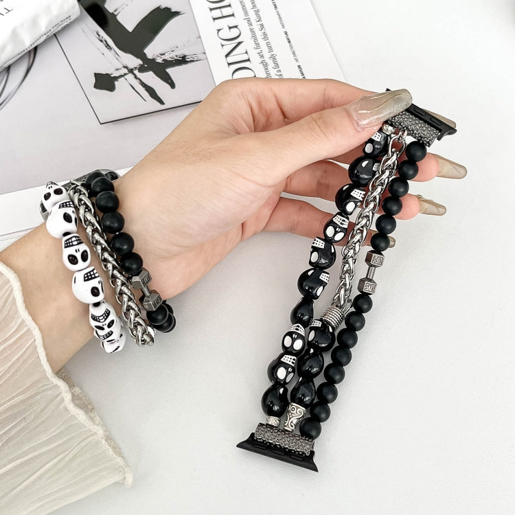 For Apple Watch SE 2023 44mm Skull Beaded Watch Band(Black) - Watch Bands by PMC TechLife | Online Shopping South Africa | PMC TechLife