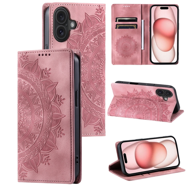 For iPhone 16 Plus Totem Embossed Magnetic Leather Phone Case(Rose Gold) - iPhone 16 Plus Cases by PMC TechLife | Online Shopping South Africa | PMC TechLife | Buy Now Pay Later Mobicred