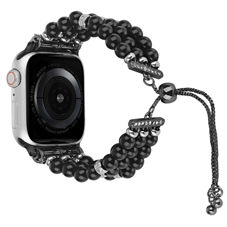 For Apple Watch Series 4 40mm Beaded Pearl Retractable Chain Watch Band(Black) - Watch Bands by PMC Jewellery | Online Shopping South Africa | PMC Jewellery