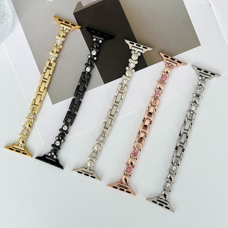 For Apple Watch Series 4 44mm Metal Diamond Bear Chain Watch Band(Starlight) - Watch Bands by PMC TechLife | Online Shopping South Africa | PMC TechLife