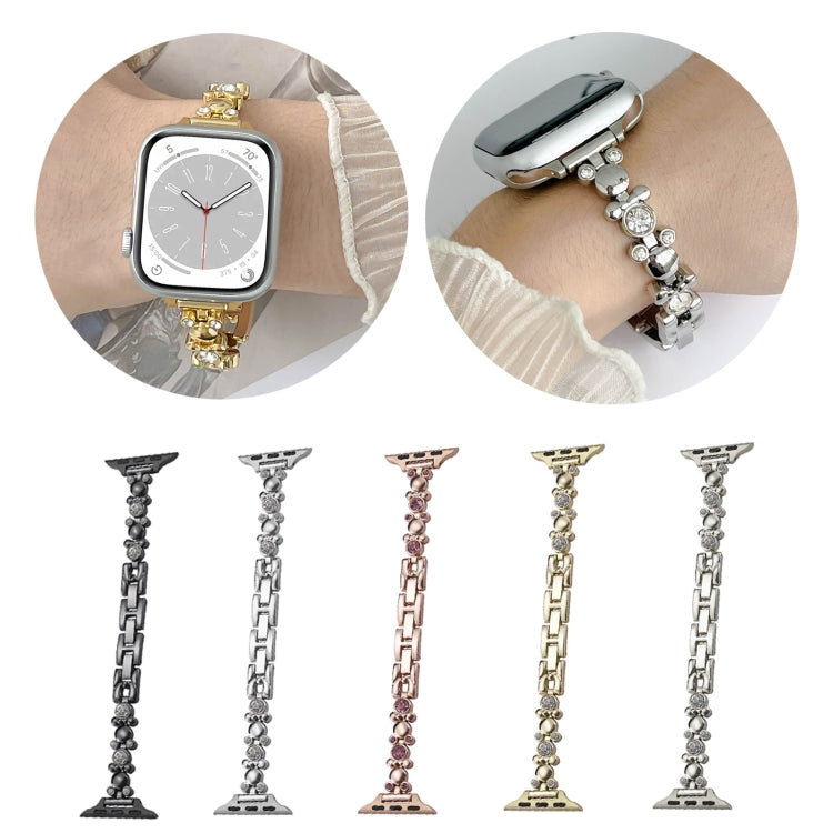 For Apple Watch Series 3 38mm Metal Diamond Bear Chain Watch Band(Silver) - Watch Bands by PMC TechLife | Online Shopping South Africa | PMC TechLife
