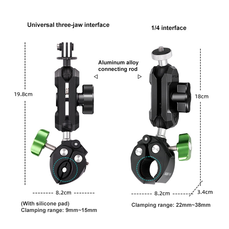 RUIGPRO Crab Clamp Action Camera Bracket Dual-Head Crab x 2 with Selfie Stick - Holder by RUIGPRO | Online Shopping South Africa | PMC TechLife | Buy Now Pay Later Mobicred