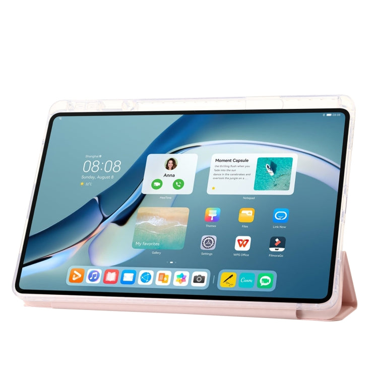 For Huawei MatePad Pro 13.2 2023 Clear Acrylic 3-Fold Leather Tablet Case(Pink) - Huawei by PMC TechLife | Online Shopping South Africa | PMC TechLife | Buy Now Pay Later Mobicred
