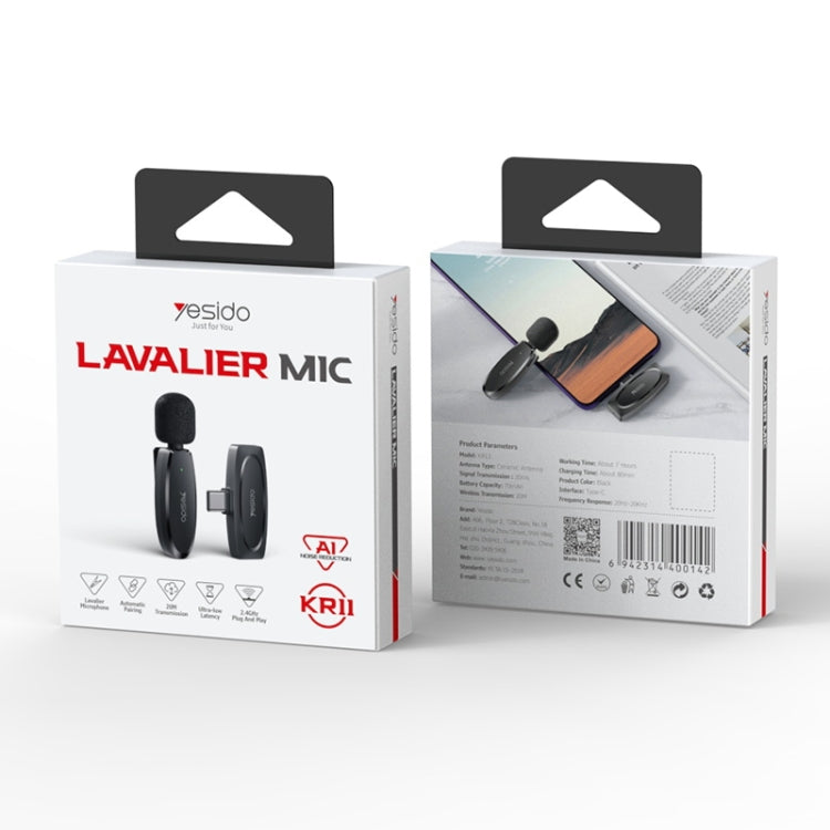 YESIDO KR11 Low-latency Wireless Lavalier Microphone with Type-C Receiver(Black) - Microphone by Yesido | Online Shopping South Africa | PMC Jewellery | Buy Now Pay Later Mobicred