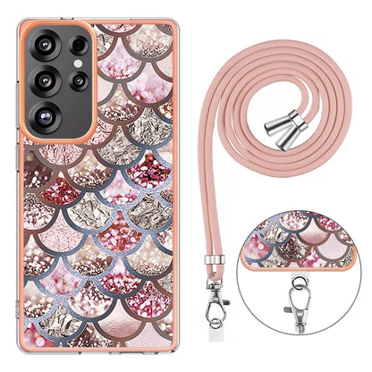 For Samsung Galaxy S25 Ultra 5G Electroplating Pattern IMD TPU Shockproof Case with Neck Lanyard(Pink Scales) - Galaxy S25 Ultra 5G Cases by PMC Jewellery | Online Shopping South Africa | PMC Jewellery | Buy Now Pay Later Mobicred