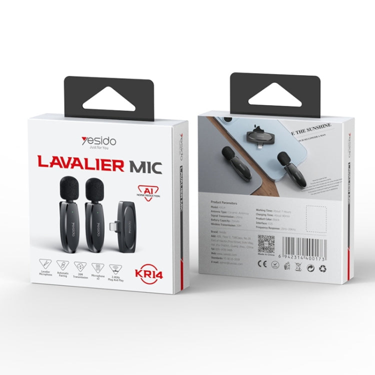 YESIDO KR14 Dual Transmitter Low-latency Wireless Lavalier Microphone with 8 Pin Receiver(Black) - Microphone by Yesido | Online Shopping South Africa | PMC Jewellery | Buy Now Pay Later Mobicred