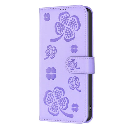 For Honor X7b Four-leaf Embossed Leather Phone Case(Purple) - Honor Cases by PMC Jewellery | Online Shopping South Africa | PMC Jewellery