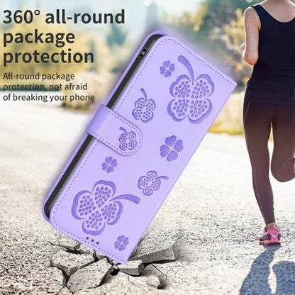 For Honor X7b Four-leaf Embossed Leather Phone Case(Purple) - Honor Cases by PMC Jewellery | Online Shopping South Africa | PMC Jewellery