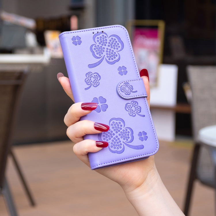 For Honor X7b Four-leaf Embossed Leather Phone Case(Purple) - Honor Cases by PMC Jewellery | Online Shopping South Africa | PMC Jewellery