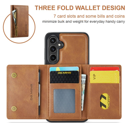 For Samsung Galaxy S24 FE 5G DG.MING M5 Series Zip RFID Multi Card Detachable Leather Phone Case(Brown) - Galaxy S24 FE 5G Cases by DG.MING | Online Shopping South Africa | PMC Jewellery | Buy Now Pay Later Mobicred