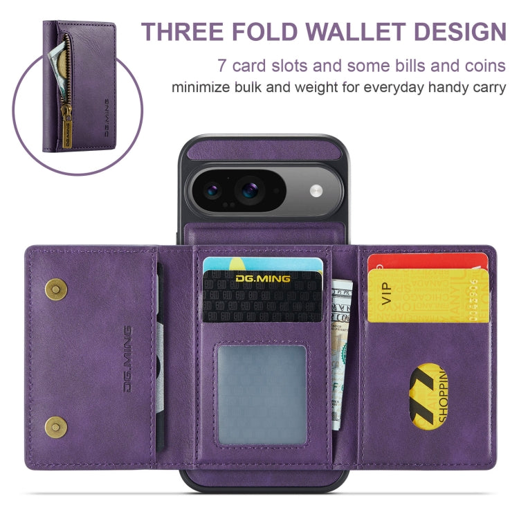 For Google Pixel 9 / 9 Pro DG.MING M5 Series Zip RFID Multi Card Detachable Leather Phone Case(Purple) - free shipping - PMC Jewellery - Order now!