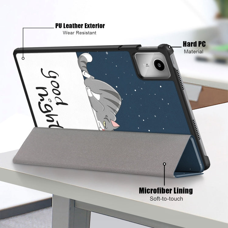 For Lenovo Tab M11/ Xiaoxin Pad 11 2024 Custer Painted 3-Fold Holder Leather Smart Tablet Case(Lazy Cat) - free shipping - PMC Jewellery - Order now!