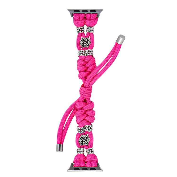 For Apple Watch Ultra 2 49mm Chrysanthemum Beads Paracord Braided Watch Band(Rose Red) - Watch Bands by PMC Jewellery | Online Shopping South Africa | PMC Jewellery | Buy Now Pay Later Mobicred