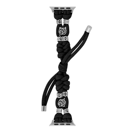 For Apple Watch Ultra 49mm Chrysanthemum Beads Paracord Braided Watch Band(Black) - Watch Bands by PMC Jewellery | Online Shopping South Africa | PMC Jewellery | Buy Now Pay Later Mobicred