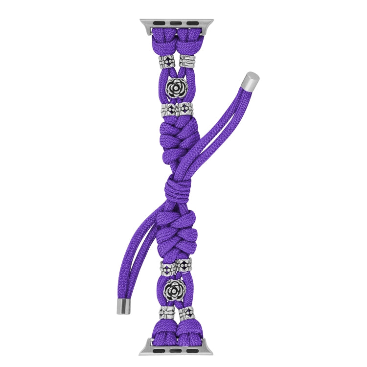 For Apple Watch Ultra 49mm Chrysanthemum Beads Paracord Braided Watch Band(Purple) - Watch Bands by PMC Jewellery | Online Shopping South Africa | PMC Jewellery | Buy Now Pay Later Mobicred