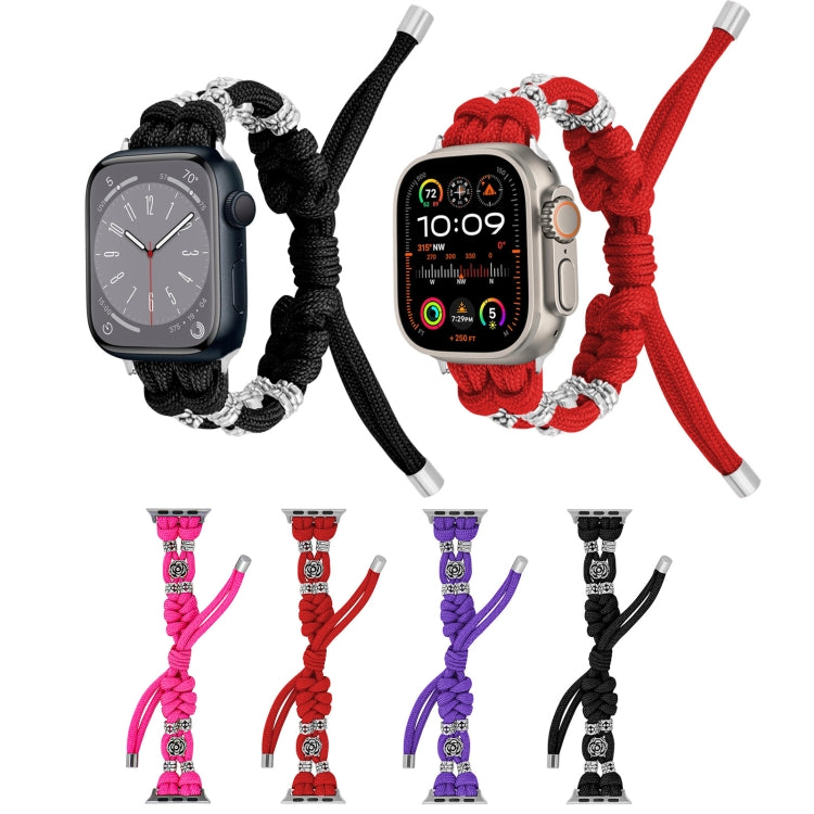 For Apple Watch Ultra 49mm Chrysanthemum Beads Paracord Braided Watch Band(Rose Red) - Watch Bands by PMC Jewellery | Online Shopping South Africa | PMC Jewellery | Buy Now Pay Later Mobicred