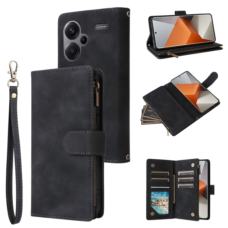 For Xiaomi Redmi Note 13 Pro+ Multifunctional Frosted Zipper Wallet Leather Phone Case(Black) - Note 13 Pro+ Cases by PMC Jewellery | Online Shopping South Africa | PMC Jewellery | Buy Now Pay Later Mobicred