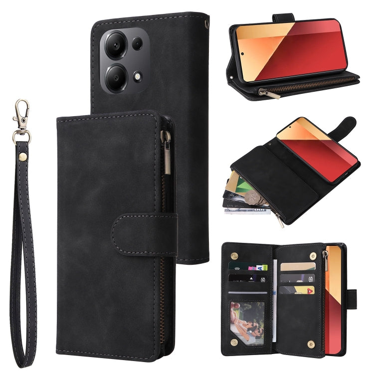 For Xiaomi Redmi Note 13 Pro 4G Multifunctional Frosted Zipper Wallet Leather Phone Case(Black) - Note 13 Pro Cases by PMC TechLife | Online Shopping South Africa | PMC TechLife | Buy Now Pay Later Mobicred