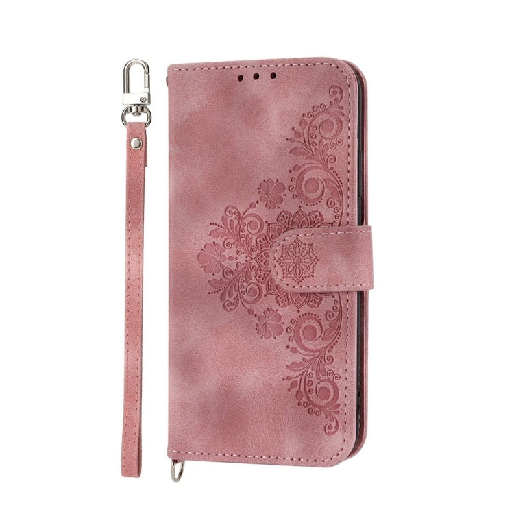 For Google Pixel 9 Skin-feel Flowers Embossed Wallet Leather Phone Case(Pink) - Google Cases by PMC TechLife | Online Shopping South Africa | PMC TechLife | Buy Now Pay Later Mobicred