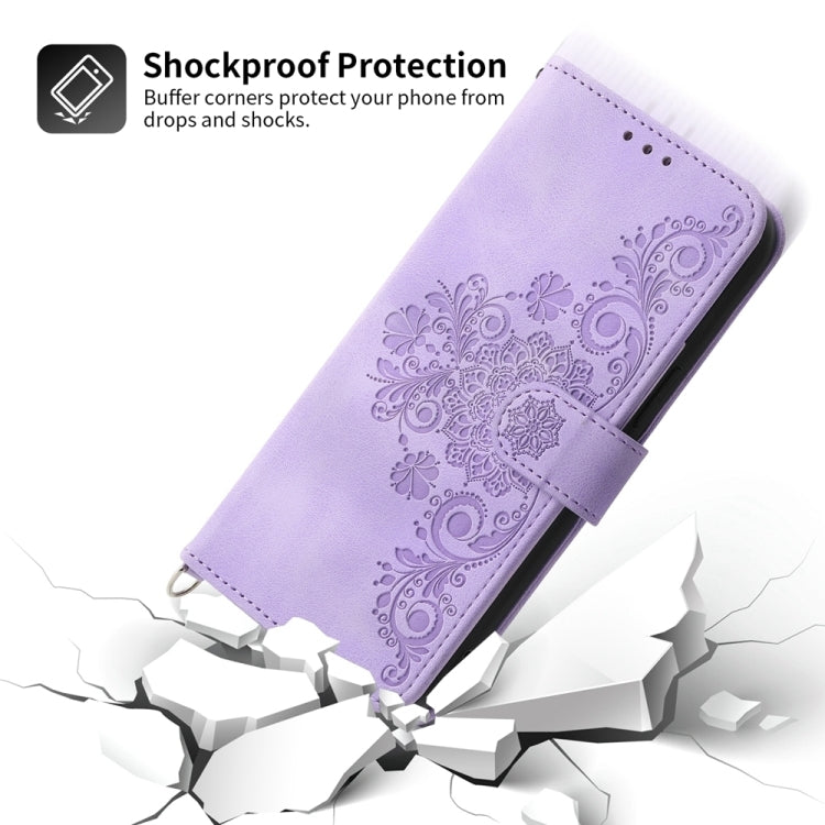 For Google Pixel 9 Pro Skin-feel Flowers Embossed Wallet Leather Phone Case(Purple) - Google Cases by PMC TechLife | Online Shopping South Africa | PMC TechLife | Buy Now Pay Later Mobicred