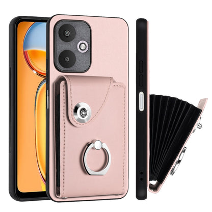 For Xiaomi Redmi 13C 5G / Redmi 13R Organ Card Bag Ring Holder PU Phone Case(Pink) - 13C Cases by PMC Jewellery | Online Shopping South Africa | PMC Jewellery | Buy Now Pay Later Mobicred