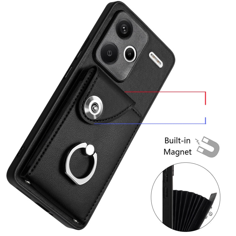 For Xiaomi Redmi Note 13 Pro+ Organ Card Bag Ring Holder PU Phone Case(Black) - Note 13 Pro+ Cases by PMC Jewellery | Online Shopping South Africa | PMC Jewellery | Buy Now Pay Later Mobicred