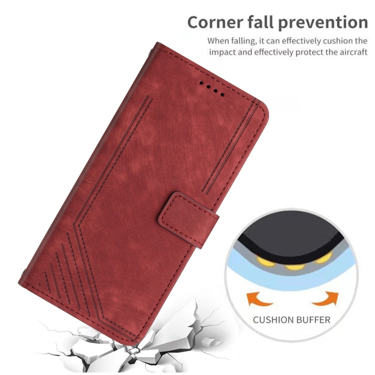 For Tecno Spark Go 2024 / POP 8 Skin Feel Stripe Pattern Leather Phone Case with Lanyard(Red) - free shipping - PMC Jewellery - Order now!