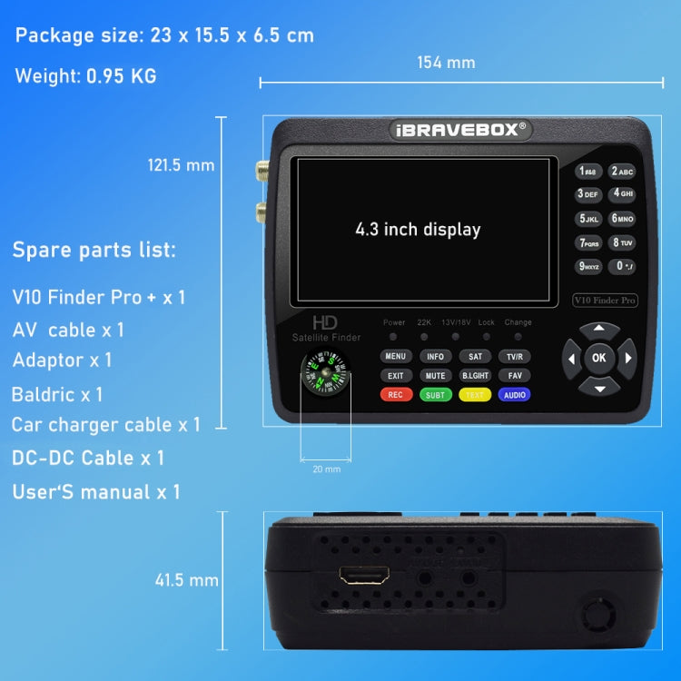 iBRAVEBOX V10 Finder Pro+ 4.3 inch Display Digital Satellite Meter Signal Finder, Support DVB-S/S2/S2X/T/T2/C AHD, Plug Type:AU Plug(Black) - Satellite Finder by PMC Jewellery | Online Shopping South Africa | PMC Jewellery | Buy Now Pay Later Mobicred