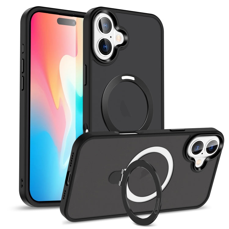 For iPhone 16 MagSafe Holder Skin-feel PC Hybrid TPU Phone Case(Black) - iPhone 16 Cases by PMC TechLife | Online Shopping South Africa | PMC TechLife | Buy Now Pay Later Mobicred