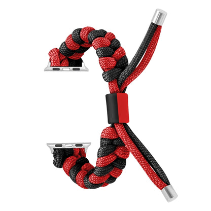 For Apple Watch SE 2023 44mm Paracord Fishtail Braided Silicone Bead Watch Band(Black Red) - Watch Bands by PMC Jewellery | Online Shopping South Africa | PMC Jewellery