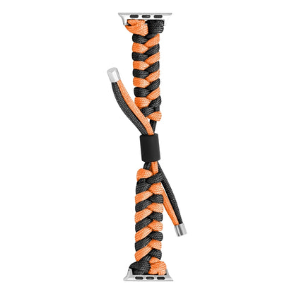 For Apple Watch Ultra 49mm Paracord Fishtail Braided Silicone Bead Watch Band(Black Orange) - Watch Bands by PMC Jewellery | Online Shopping South Africa | PMC Jewellery | Buy Now Pay Later Mobicred