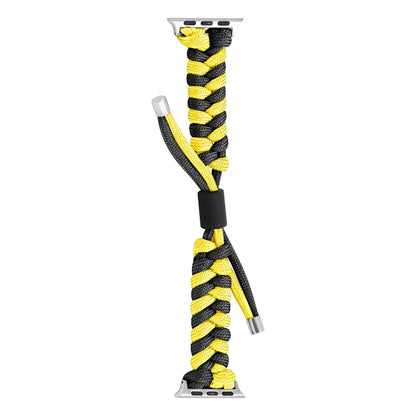 For Apple Watch Ultra 49mm Paracord Fishtail Braided Silicone Bead Watch Band(Black Yellow) - Watch Bands by PMC Jewellery | Online Shopping South Africa | PMC Jewellery | Buy Now Pay Later Mobicred