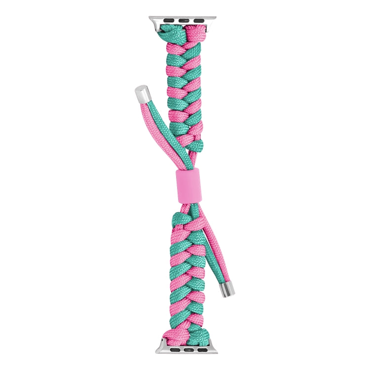 For Apple Watch Ultra 49mm Paracord Fishtail Braided Silicone Bead Watch Band(Rose Red Green) - Watch Bands by PMC Jewellery | Online Shopping South Africa | PMC Jewellery | Buy Now Pay Later Mobicred