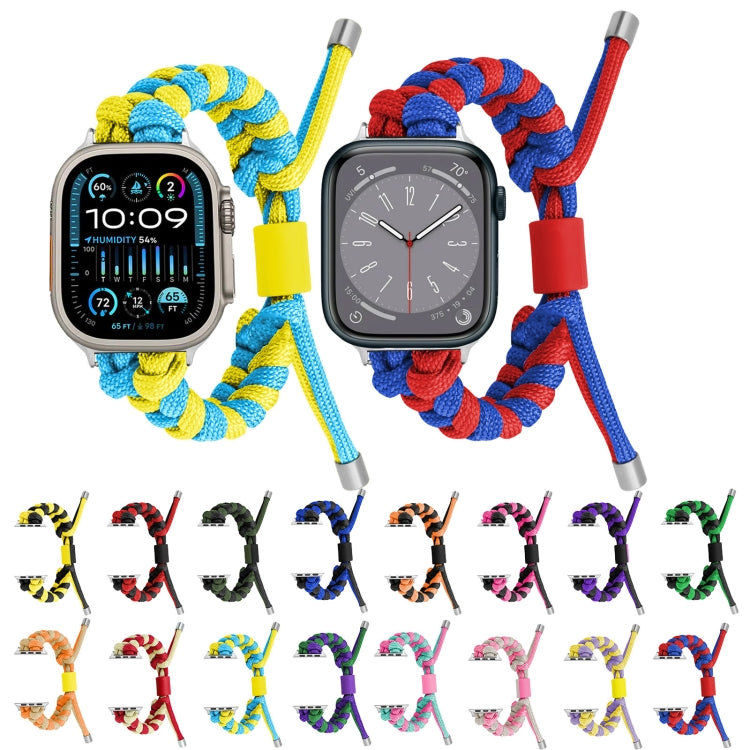 For Apple Watch Ultra 49mm Paracord Fishtail Braided Silicone Bead Watch Band(Rose Red Green) - Watch Bands by PMC Jewellery | Online Shopping South Africa | PMC Jewellery | Buy Now Pay Later Mobicred