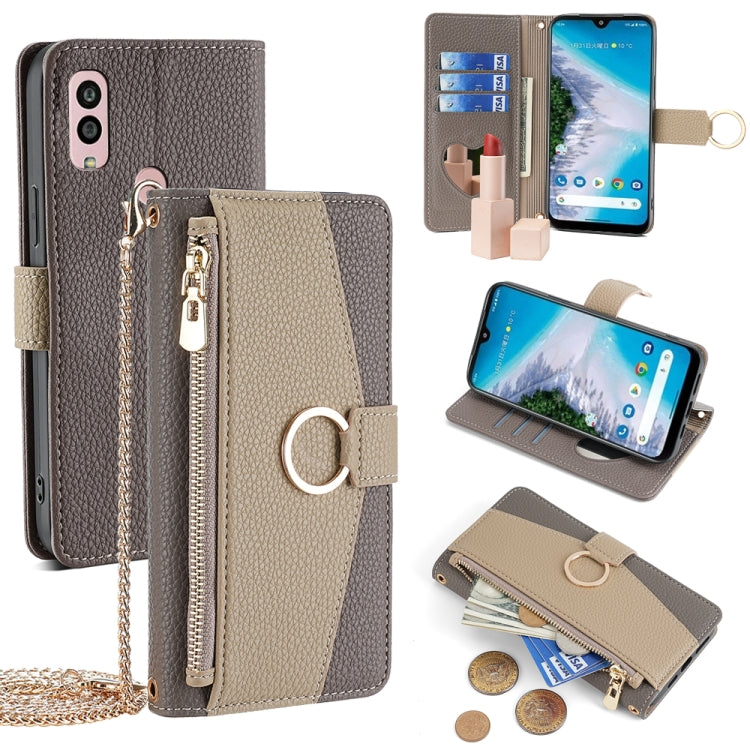 For Kyocera Android One S10 Crossbody Litchi Texture Leather Phone Case(Grey) - More Brand by PMC TechLife | Online Shopping South Africa | PMC TechLife | Buy Now Pay Later Mobicred
