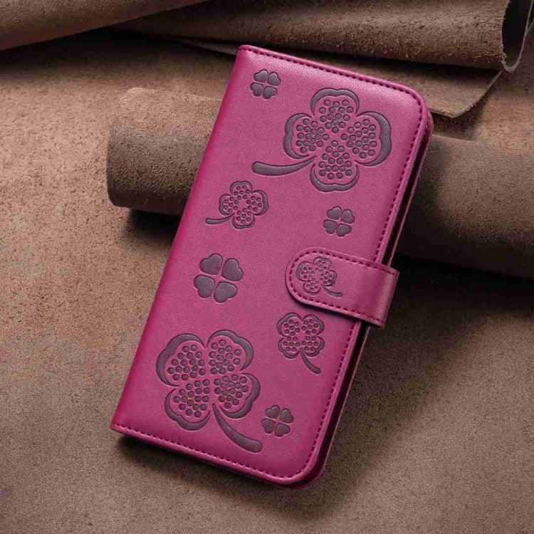 For Xiaomi Redmi Note 13 Four-leaf Embossed Leather Phone Case(Rose Red) - Note 13 Cases by PMC TechLife | Online Shopping South Africa | PMC TechLife | Buy Now Pay Later Mobicred